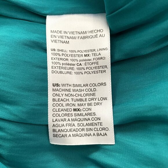 Chicos 2 Midi Dress 12 Teal Green Crinkle Pleated 3/4 Sleeve Button Up Tie Waist - Picture 12 of 16